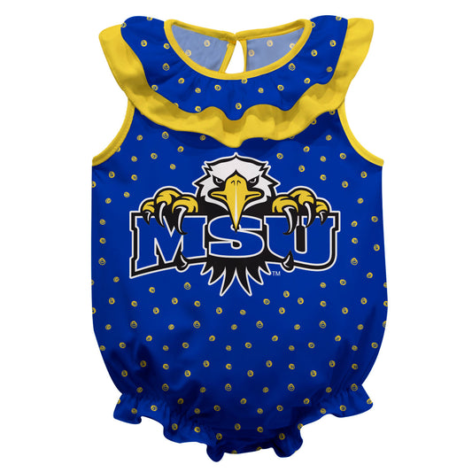 Morehead State Eagles Swirls Blue Sleeveless Ruffle One Piece Jumpsuit Logo Bodysuit by Vive La Fete