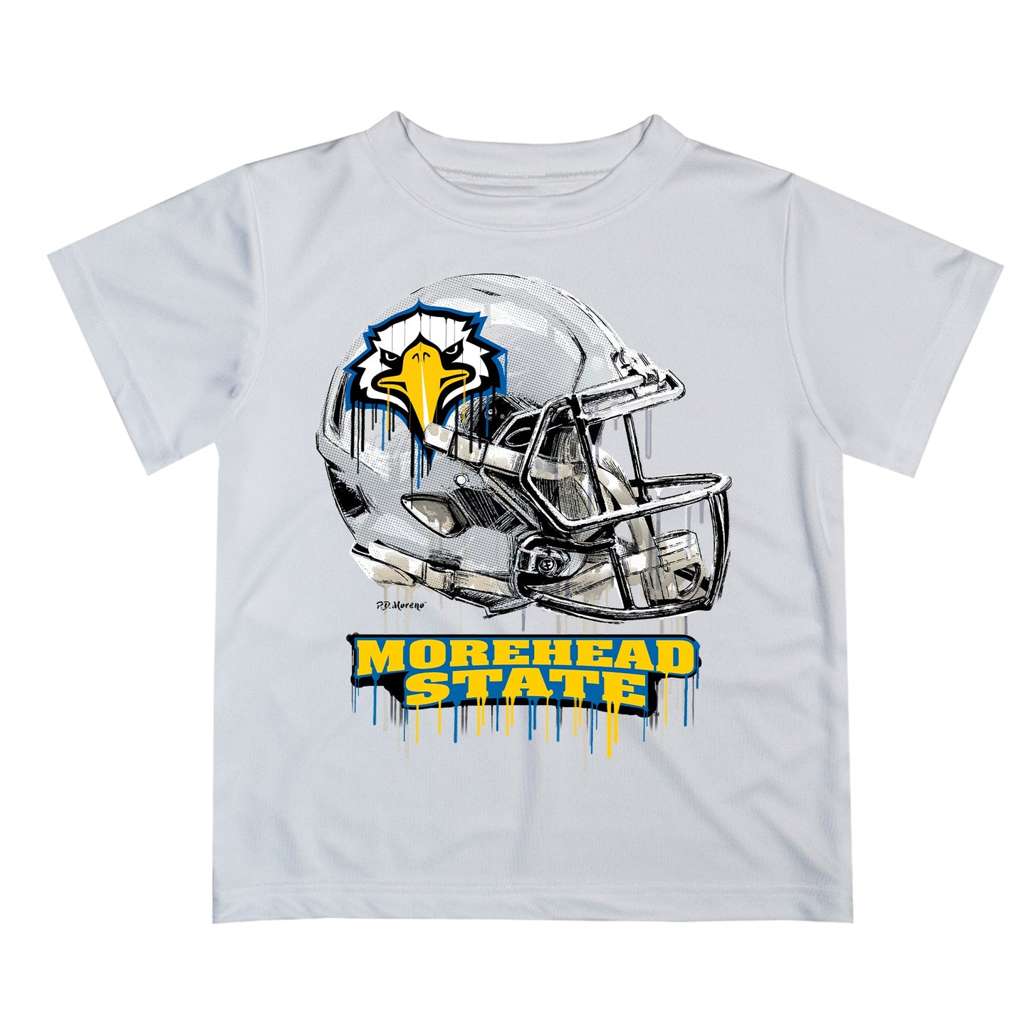 Morehead State Eagles Original Dripping Football Helmet White T-Shirt by Vive La Fete