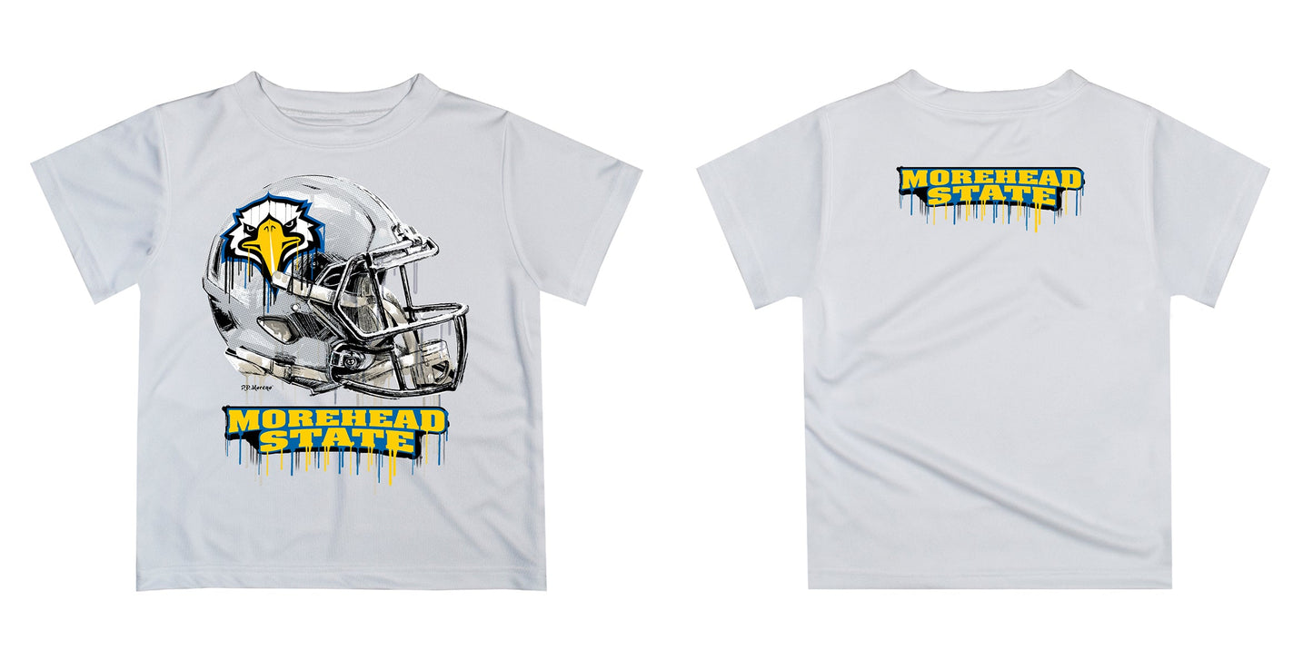 Morehead State Eagles Original Dripping Football Helmet White T-Shirt by Vive La Fete