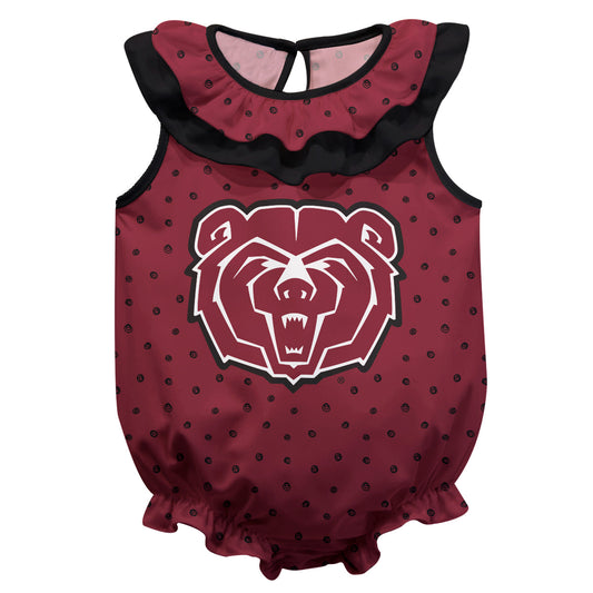 Missouri State Bears Swirls Maroon Sleeveless Ruffle One Piece Jumpsuit Logo Bodysuit by Vive La Fete