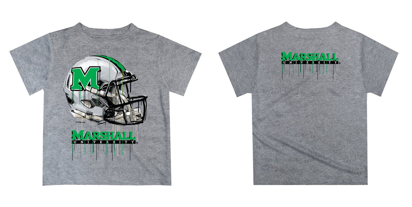 Marshall Thundering Herd MU Original Dripping Football Helmet Heather Gray T-Shirt by Vive La Fete