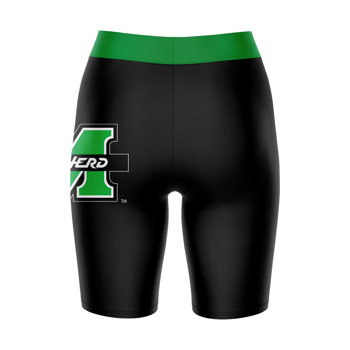 Marshall Thundering Herd MU Vive La Fete Game Day Logo on Thigh and Waistband Black and Green Women Bike Short 9 Inseam"