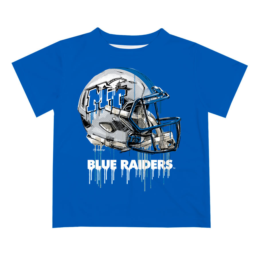 MTSU Blue Raiders Original Dripping Football Helmet Blue T-Shirt for B