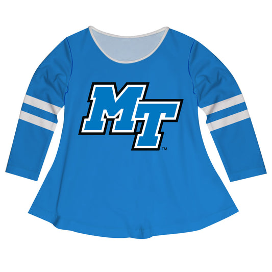 Middle Tennessee Big Logo Blue Stripes Long Sleeve Girls Laurie Top by Vive La Fete