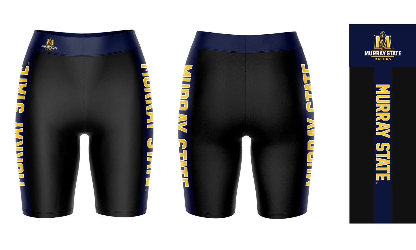 Murray State Racers Vive La Fete Game Day Logo on Waistband and Navy Stripes Black Women Bike Short 9 Inseam"
