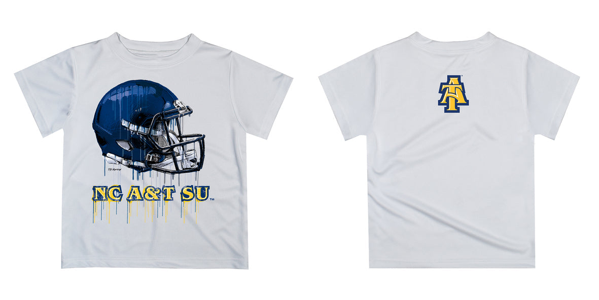 North Carolina A&T Aggies Original Dripping Football Helmet White T-Shirt by Vive La Fete