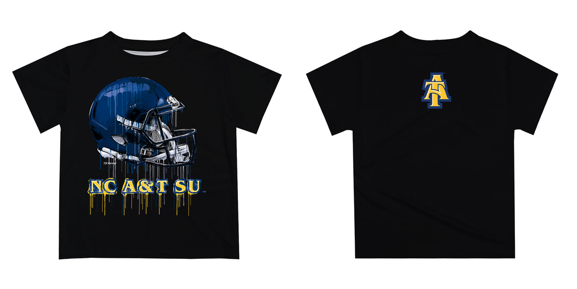 North Carolina A&T Aggies Original Dripping Football Helmet Black T-Shirt by Vive La Fete