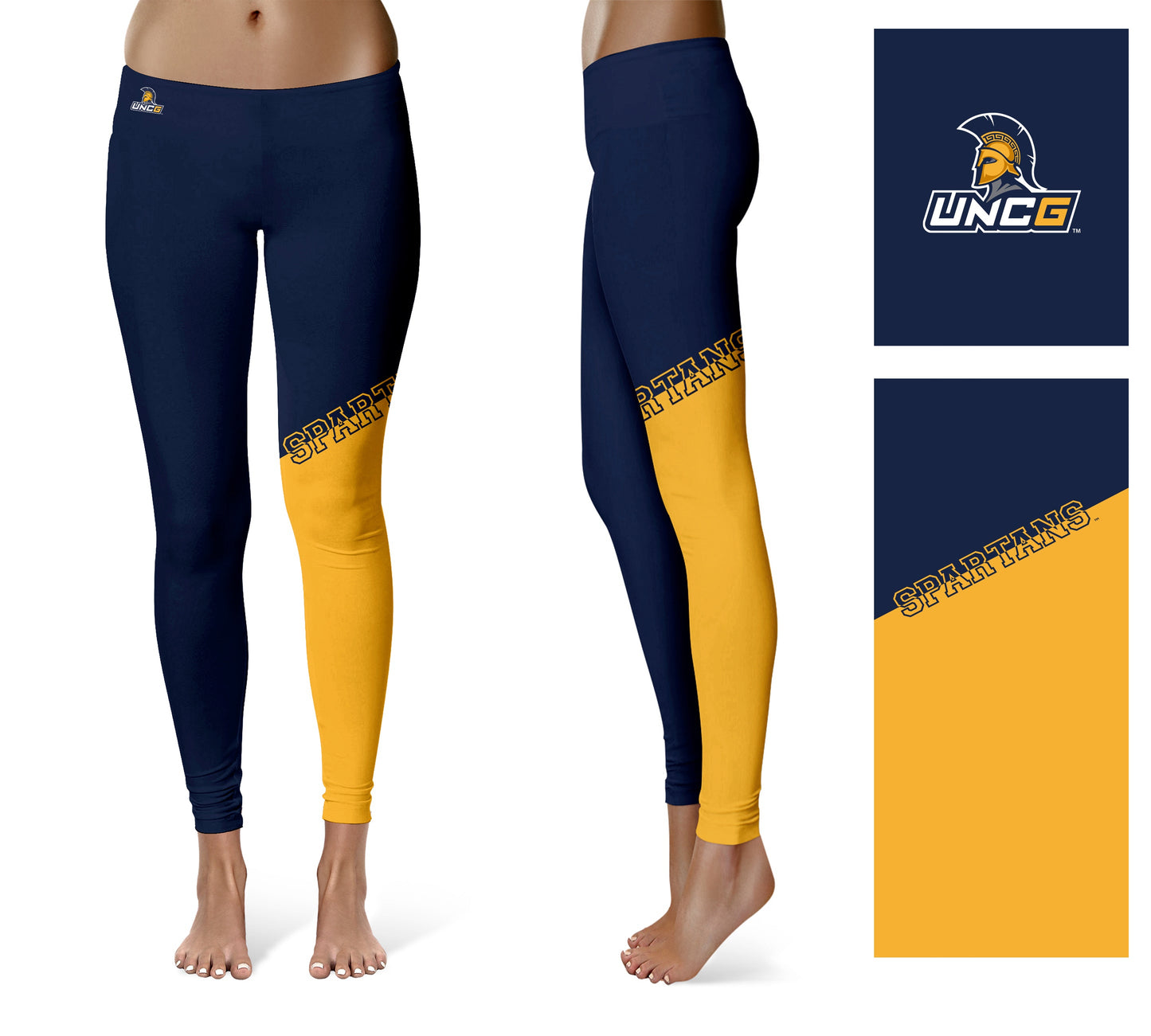 UNC Greensboro Spartans UNCG Vive La Fete Game Day Collegiate Leg Color Block Women Blue Gold Yoga Leggings