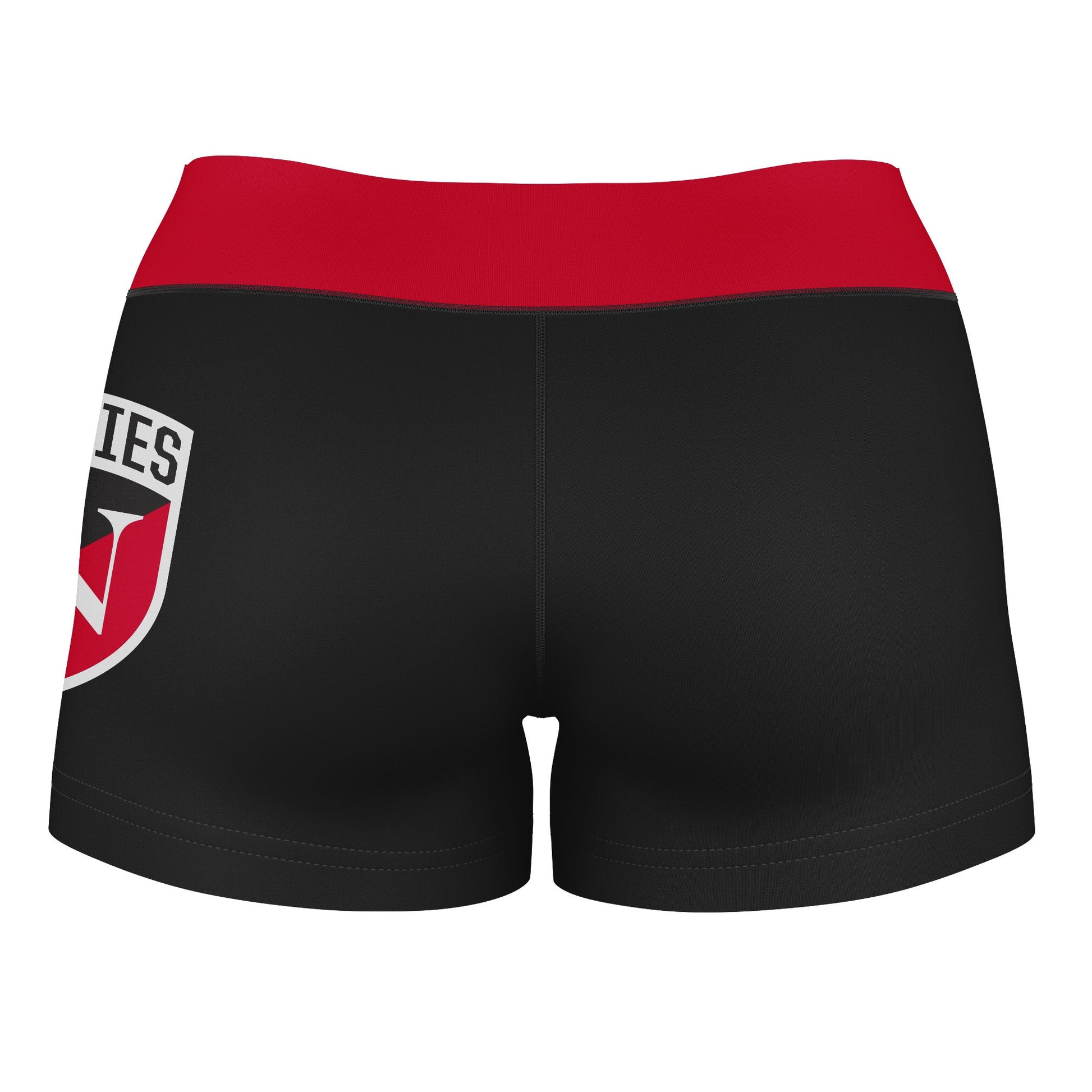 Northeastern University Huskies Logo on Thigh and Waistband Black and Red Women Yoga Booty Workout Shorts 3.75 Inseam" - Vive La F̻te - Online Apparel Store
