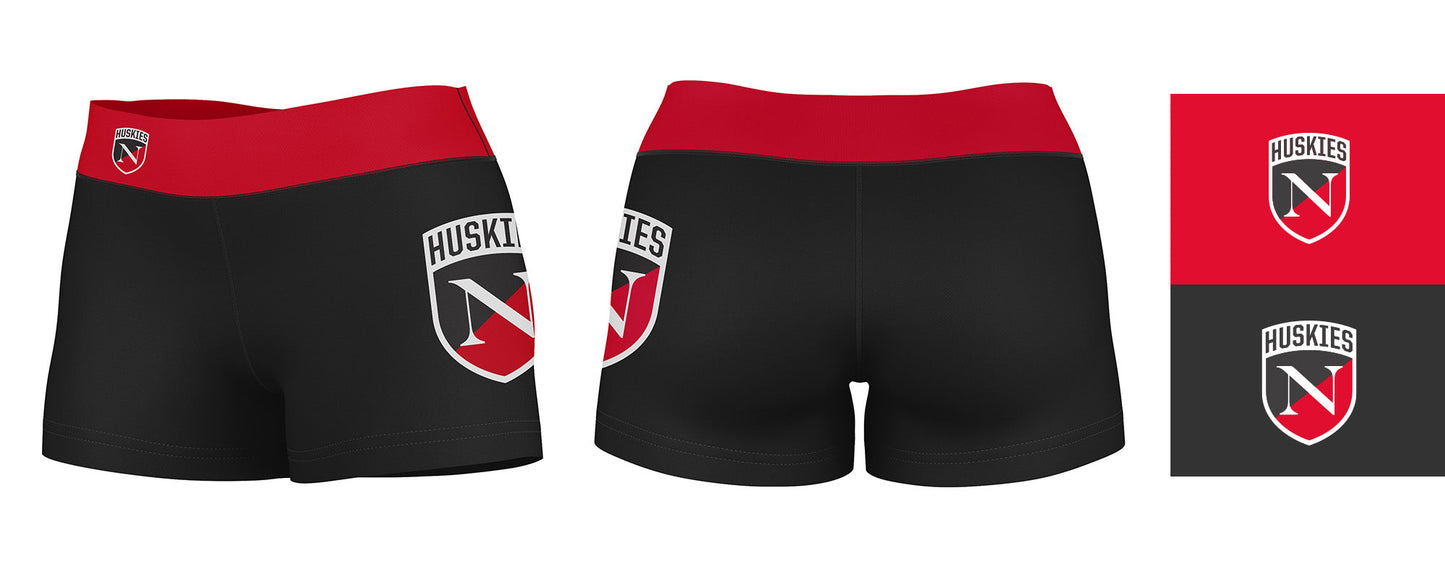 Northeastern University Huskies Logo on Thigh and Waistband Black and Red Women Yoga Booty Workout Shorts 3.75 Inseam" - Vive La F̻te - Online Apparel Store