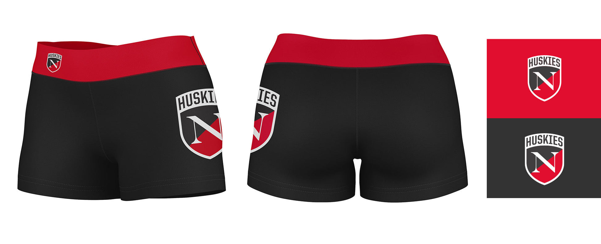 Northeastern University Huskies Logo on Thigh and Waistband Black and Red Women Yoga Booty Workout Shorts 3.75 Inseam" - Vive La F̻te - Online Apparel Store