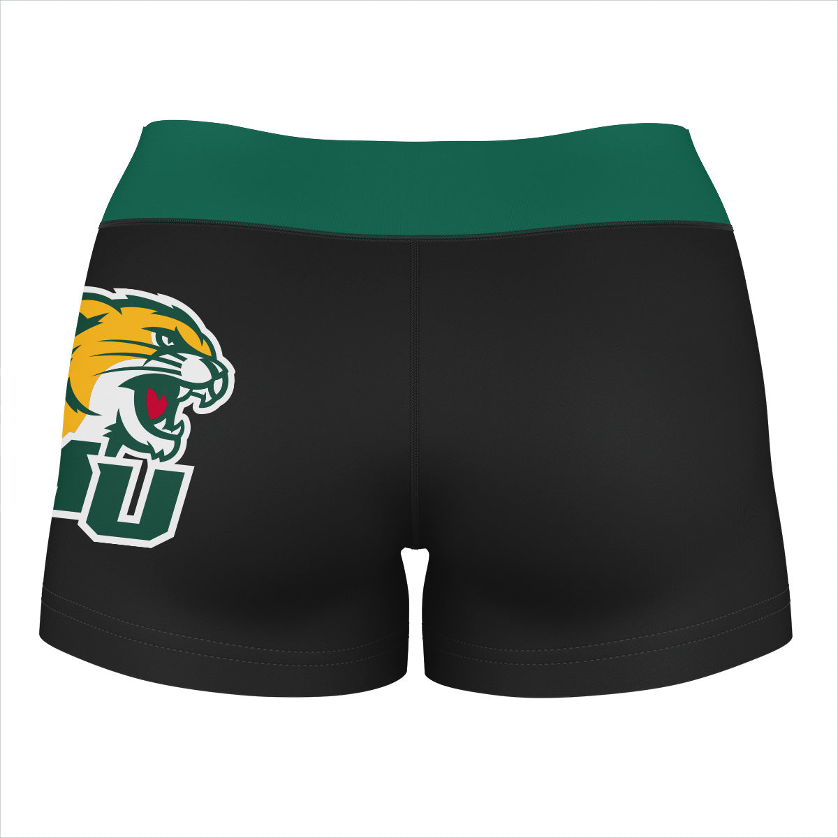 Northern Michigan Wildcats Vive La Fete Logo on Thigh & Waistband Black & Green Women Yoga Booty Workout Shorts 3.75 Ins - Vive La F̻te - Online Apparel Store