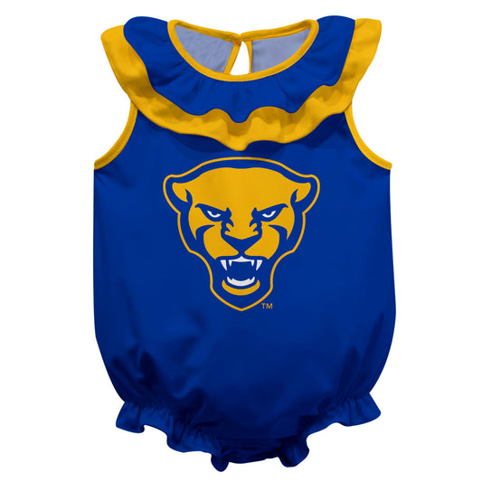 Pitt Panthers UP Blue Sleeveless Ruffle One Piece Jumpsuit Logo Bodysuit by Vive La Fete