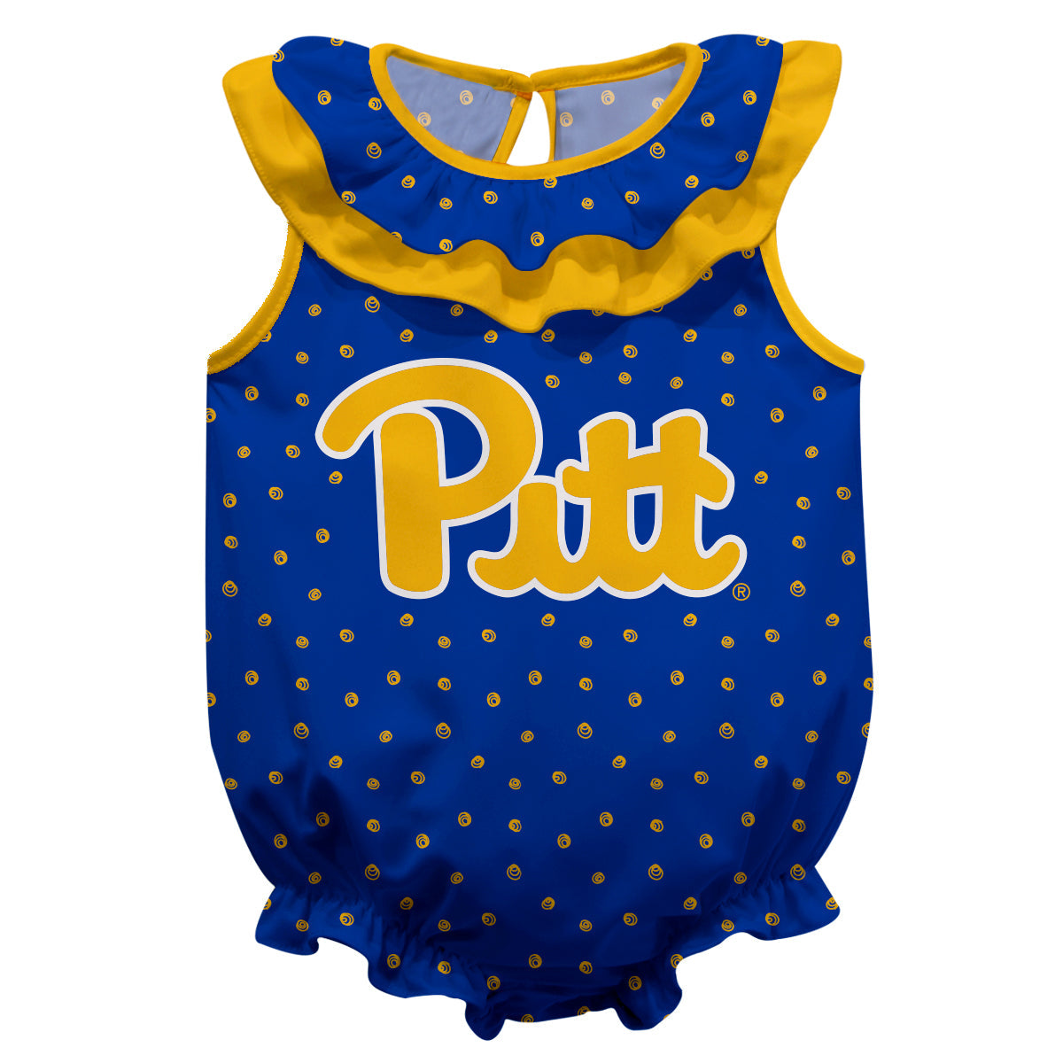 Pittsburgh Panthers UP Swirls Blue Sleeveless Ruffle One Piece Jumpsuit Logo Bodysuit by Vive La Fete