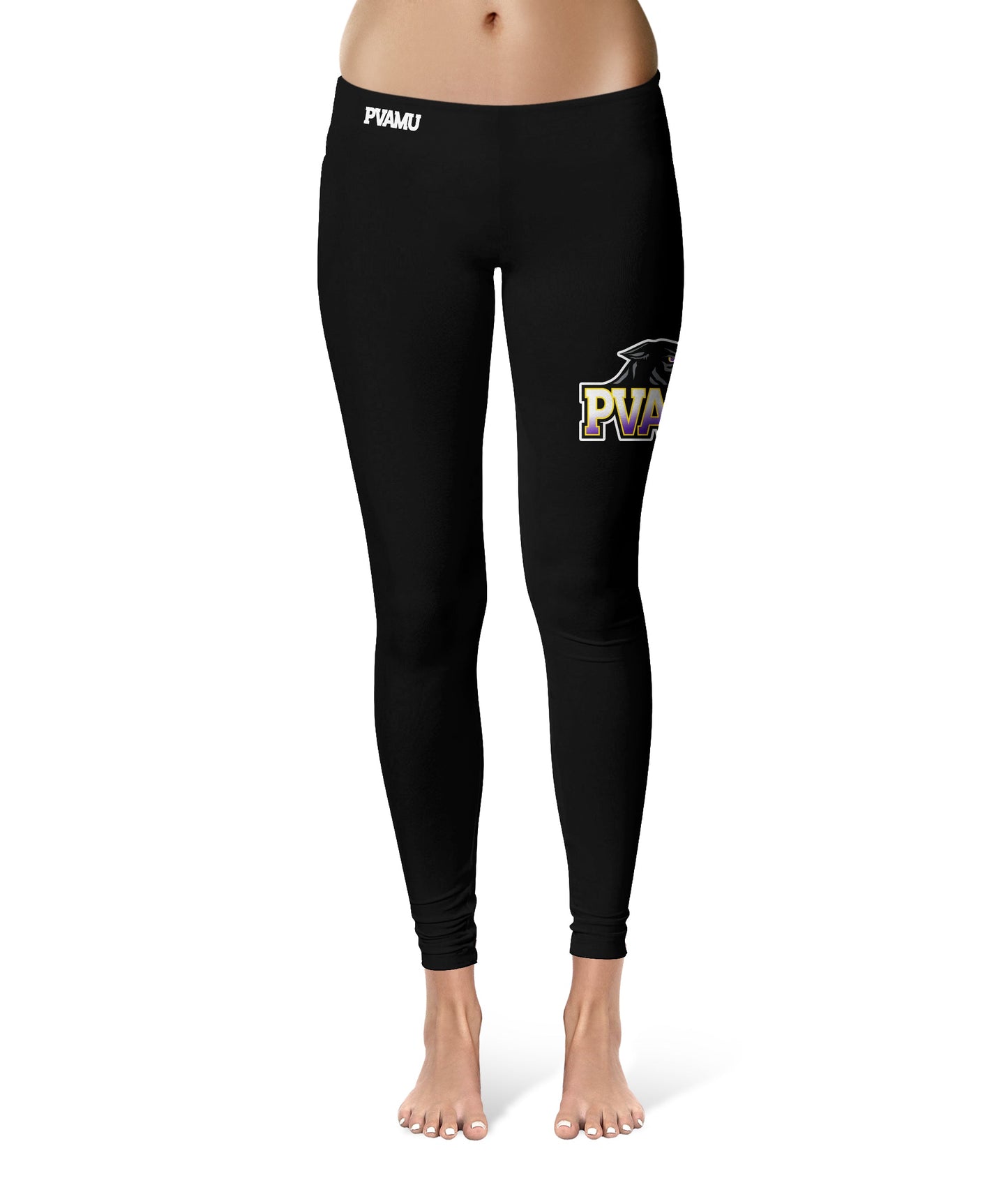 Prairie View A&M Panthers PVAMU Vive La Fete Collegiate Large Logo on Thigh Women Black Yoga Leggings 2.5 Waist Tights