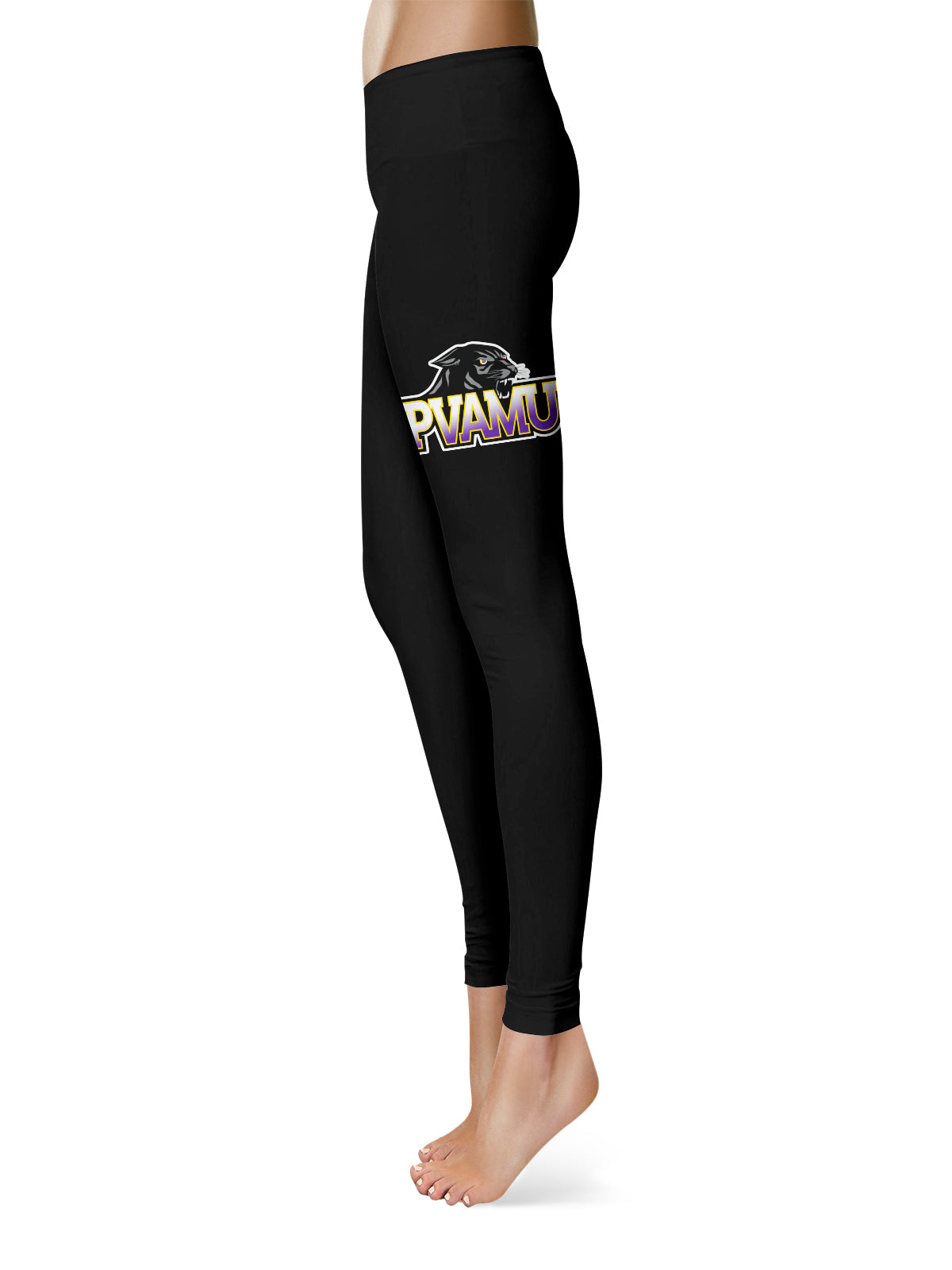 Prairie View A&M Panthers PVAMU Vive La Fete Collegiate Large Logo on Thigh Women Black Yoga Leggings 2.5 Waist Tights