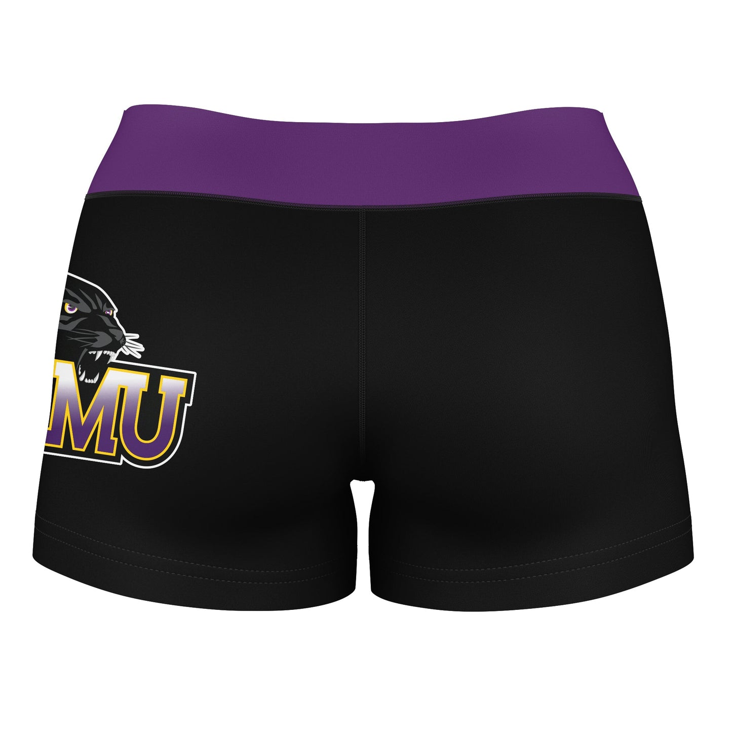 Prairie View A&M Panthers PVAMU Logo on Thigh & Waistband Black & Purple Women Yoga Booty Workout Shorts 3.75 Inseam - Vive La F̻te - Online Apparel Store