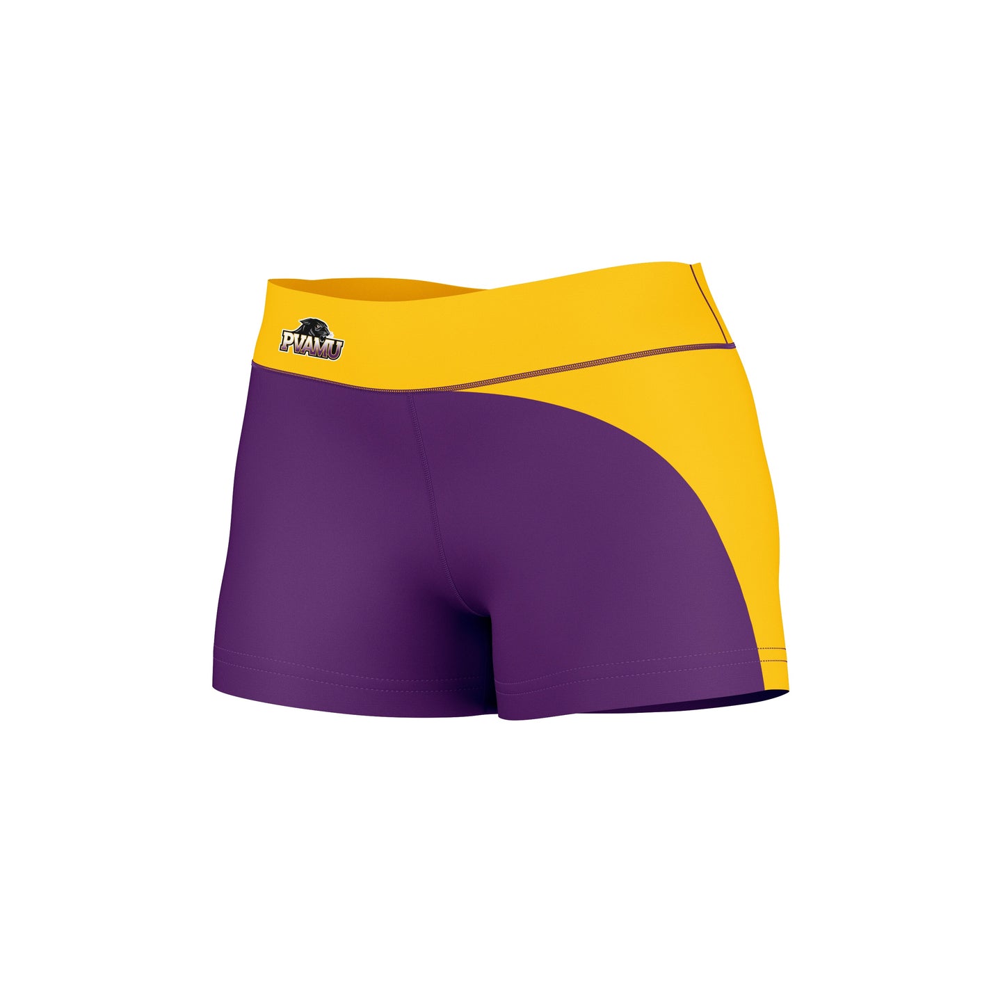 Prairie View A&M Panthers PVAMU Vive La Fete Collegiate Waist Color Block Women Purple Gold Optimum Yoga Short - Vive La F̻te - Online Apparel Store