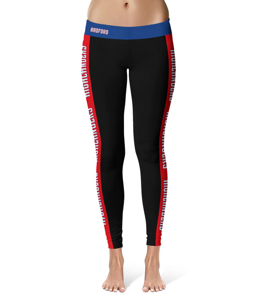 Radford Highlanders Vive La Fete Game Day Collegiate Red Stripes Women Black Yoga Leggings 2 Waist Tights