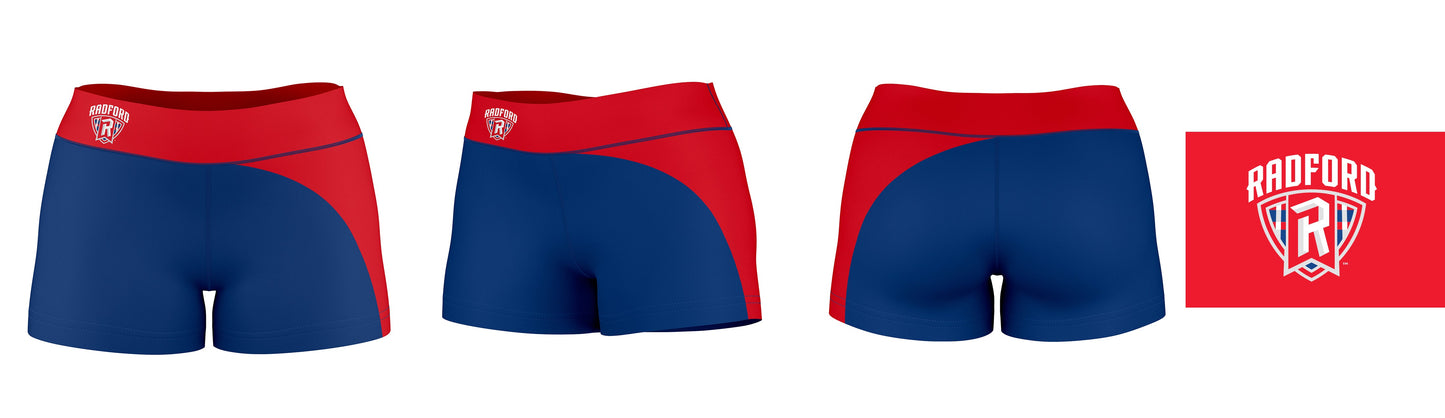 Radford University Highlanders Vive La Fete Game Day Collegiate Waist Color Block Women Blue Red Optimum Yoga Short - Vive La F̻te - Online Apparel Store