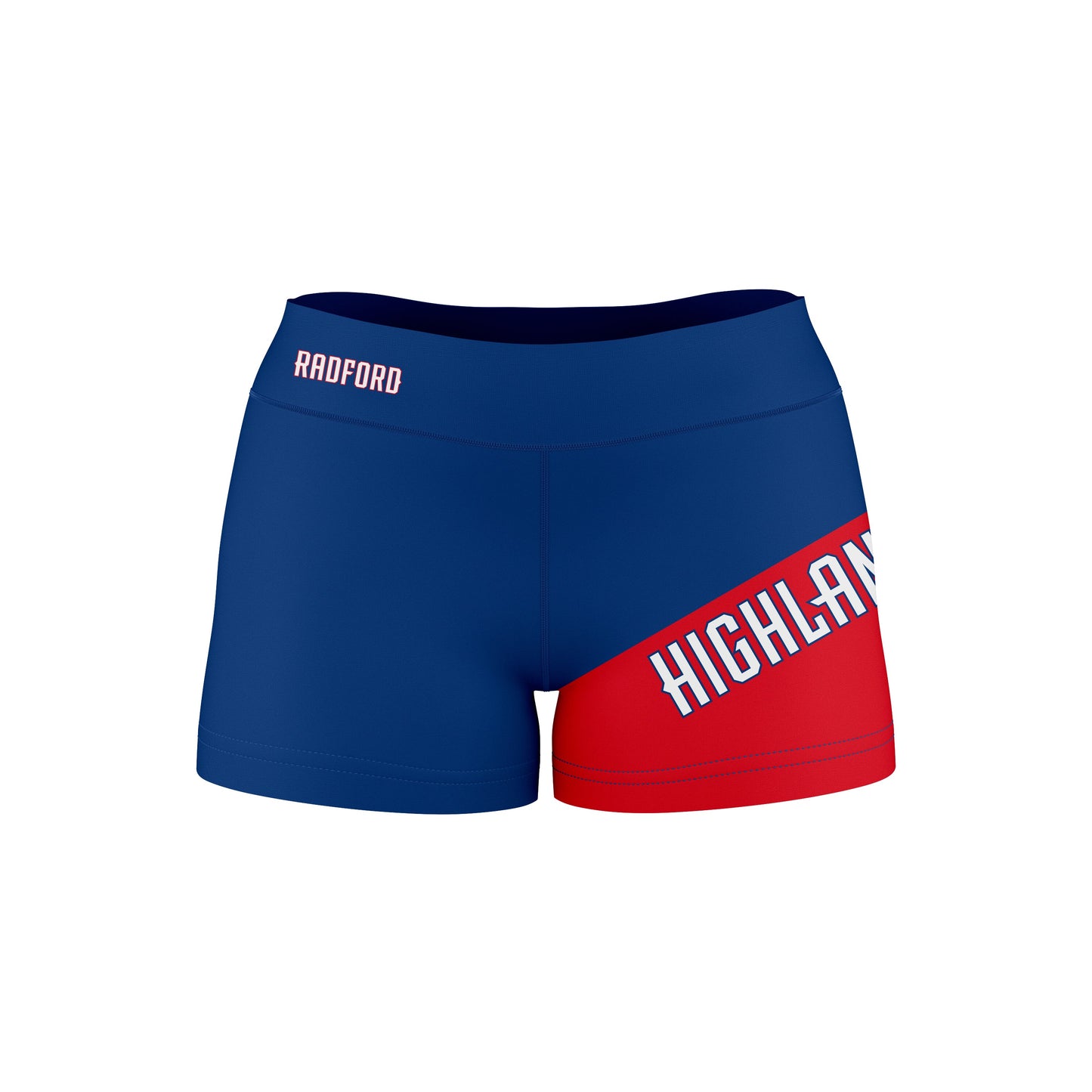 Radford University Highlanders Vive La Fete Game Day Collegiate Leg Color Block Women Blue Red Optimum Yoga Short