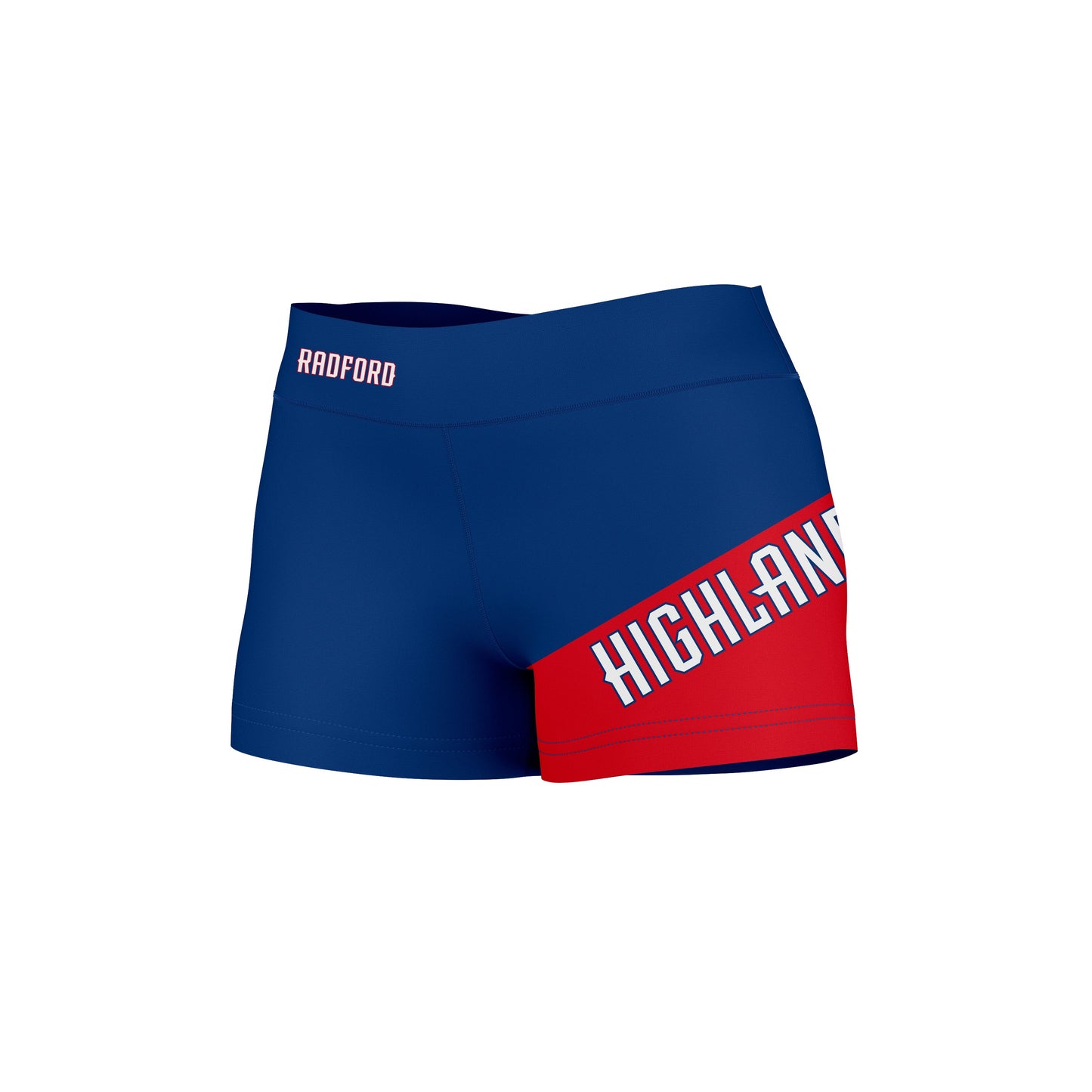 Radford University Highlanders Vive La Fete Game Day Collegiate Leg Color Block Women Blue Red Optimum Yoga Short - Vive La F̻te - Online Apparel Store