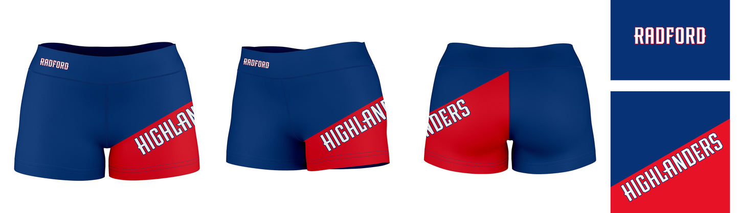 Radford University Highlanders Vive La Fete Game Day Collegiate Leg Color Block Women Blue Red Optimum Yoga Short - Vive La F̻te - Online Apparel Store