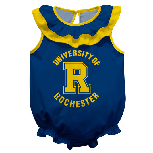 Rochester Yellowjackets Blue Sleeveless Ruffle One Piece Jumpsuit Logo Bodysuit by Vive La Fete