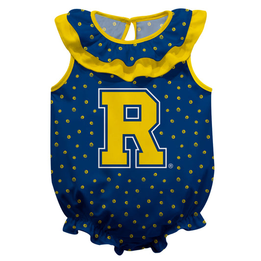 Rochester Yellowjackets Swirls Blue Sleeveless Ruffle One Piece Jumpsuit Logo Bodysuit by Vive La Fete