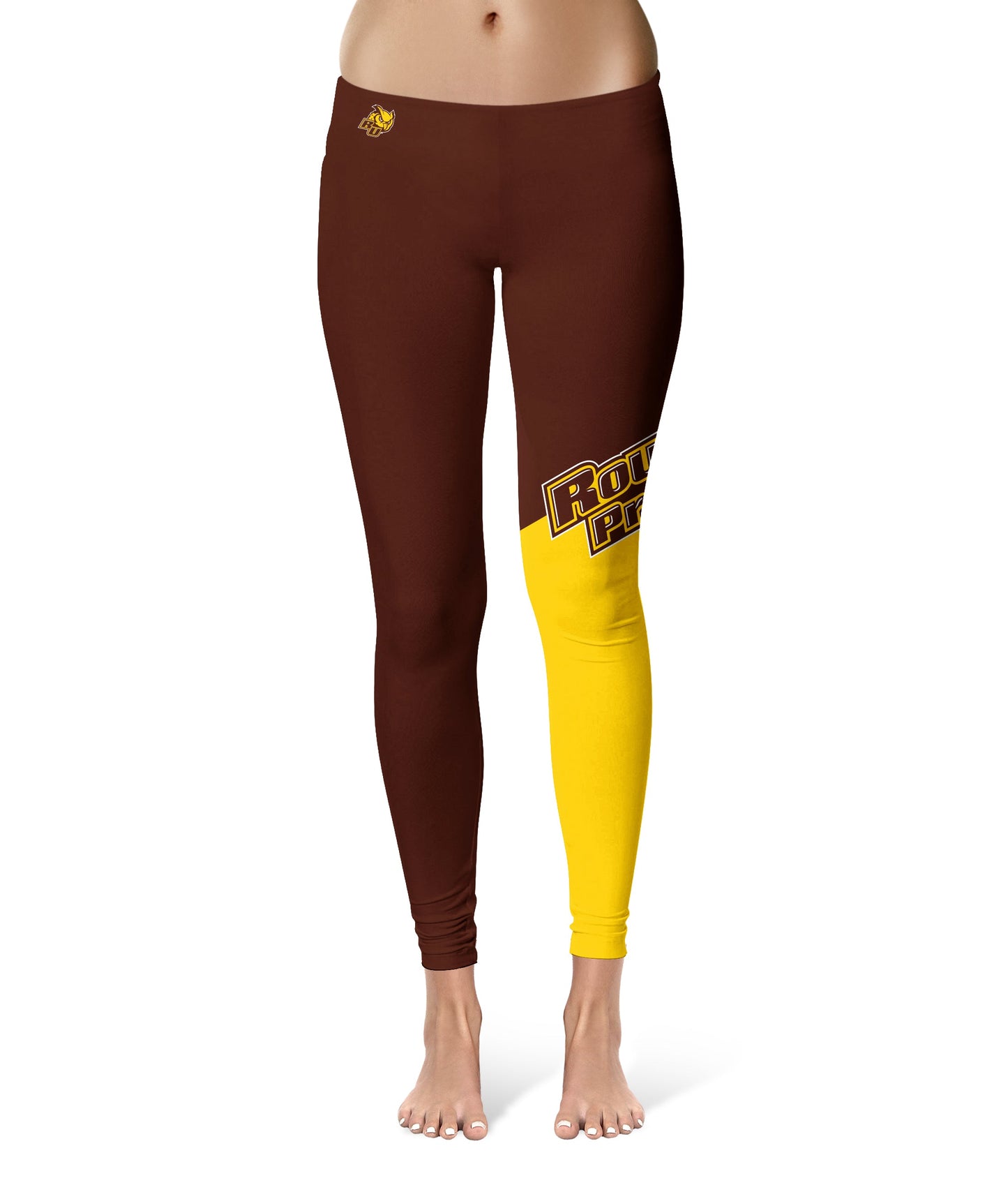 Rowan University Profs RU Vive La Fete Game Day Collegiate Leg Color Block Women Brown Gold Yoga Leggings