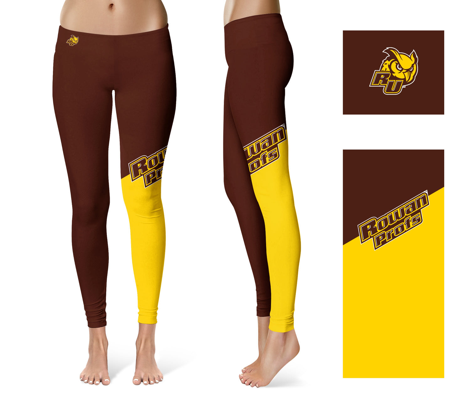 Rowan University Profs RU Vive La Fete Game Day Collegiate Leg Color Block Women Brown Gold Yoga Leggings