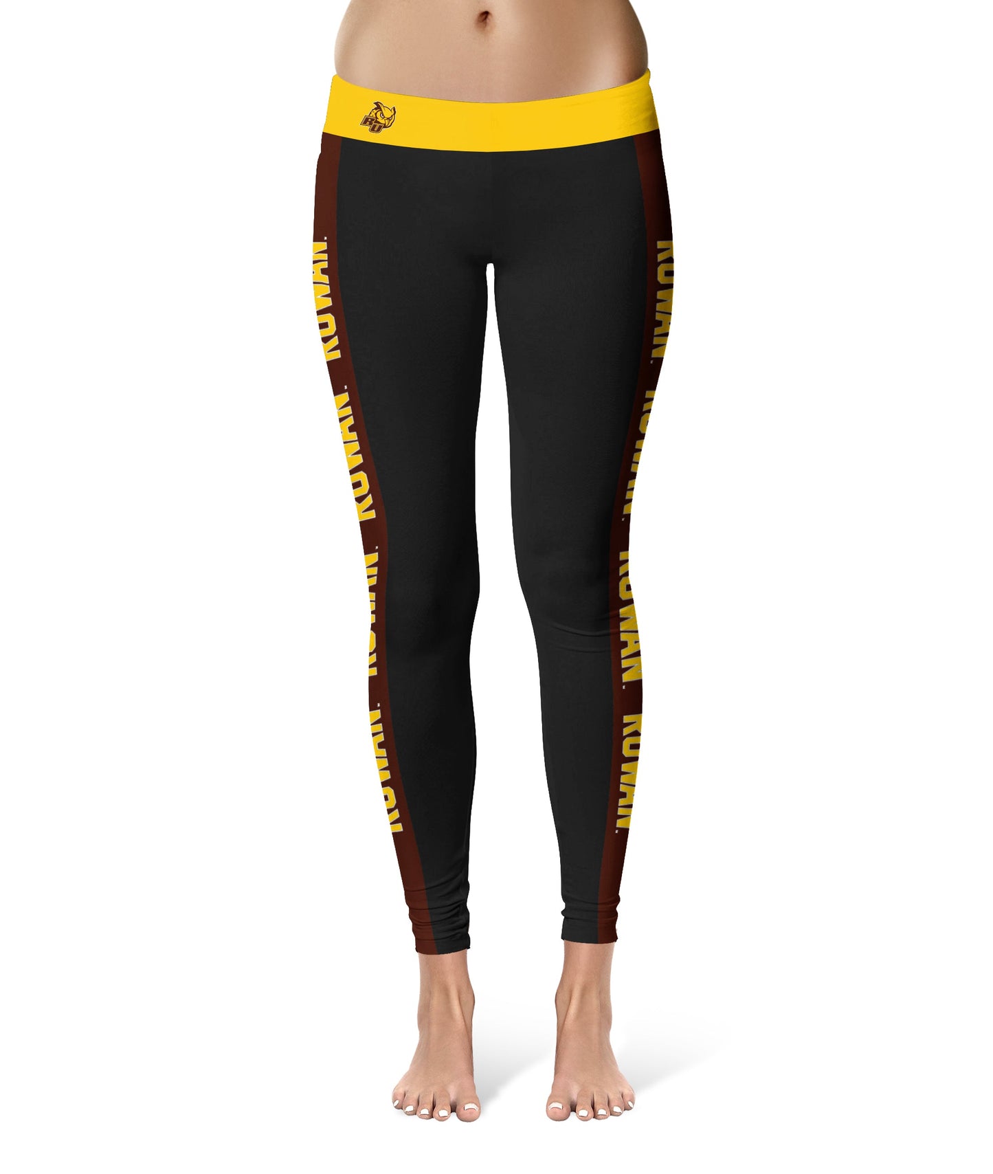 Rowan University Profs RU Vive La Fete Game Day Collegiate Brown Stripes Women Black Yoga Leggings 2 Waist Tights