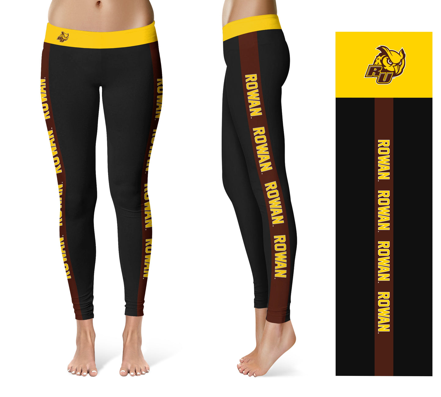 Rowan University Profs RU Vive La Fete Game Day Collegiate Brown Stripes Women Black Yoga Leggings 2 Waist Tights
