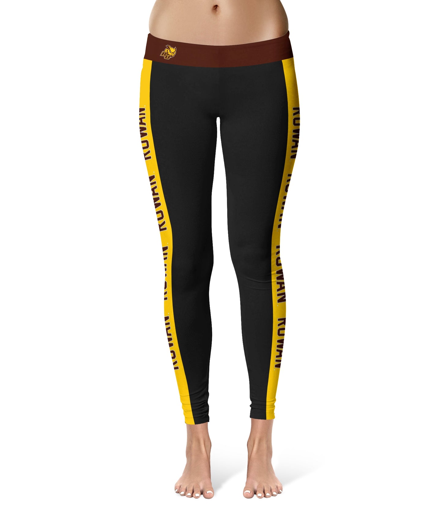 Rowan University Profs RU Vive La Fete Game Day Collegiate Gold Stripes Women Black Yoga Leggings 2 Waist Tights