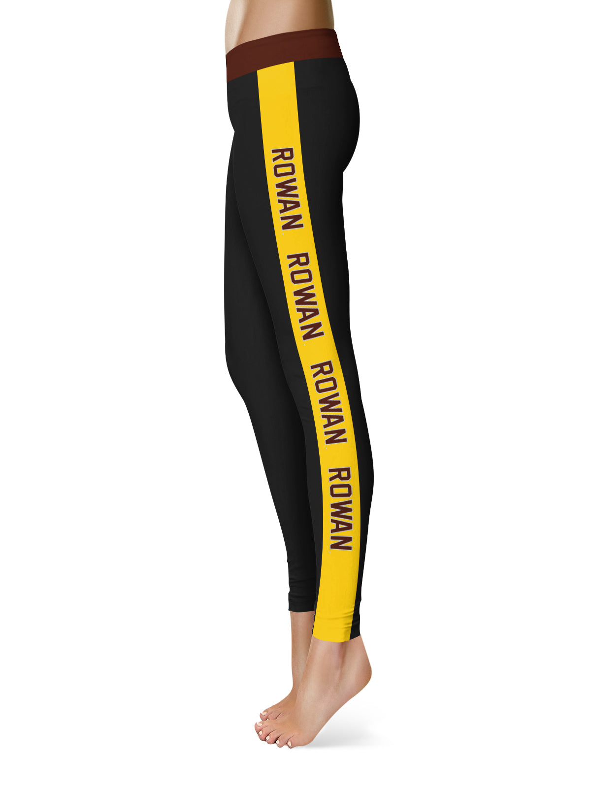 Rowan University Profs RU Vive La Fete Game Day Collegiate Gold Stripes Women Black Yoga Leggings 2 Waist Tights