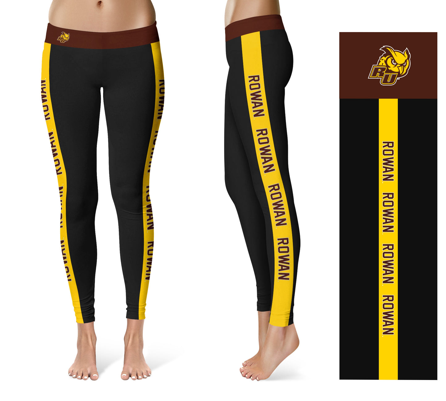 Rowan University Profs RU Vive La Fete Game Day Collegiate Gold Stripes Women Black Yoga Leggings 2 Waist Tights