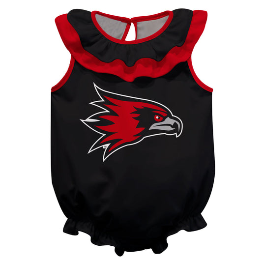 Southeast Missouri Redhawks Black Sleeveless Ruffle One Piece Jumpsuit Mascot Bodysuit by Vive La Fete