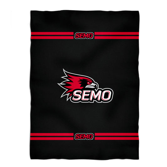 Southeast Missouri Redhawks Game Day Soft Premium Fleece Black Throw Blanket 40 x 58 Mascot and Stripes