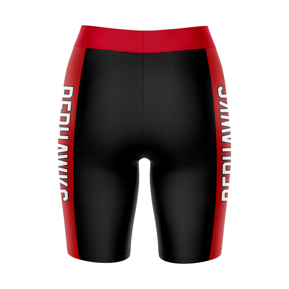 Seattle University Redhawks Vive La Fete Game Day Logo on Waistband and Red Stripes Black Women Bike Short 9 Inseam"