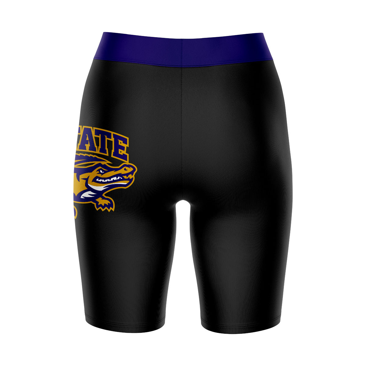 SFSU Gators Vive La Fete Game Day Logo on Thigh and Waistband Black and Purple Women Bike Short 9 Inseam"
