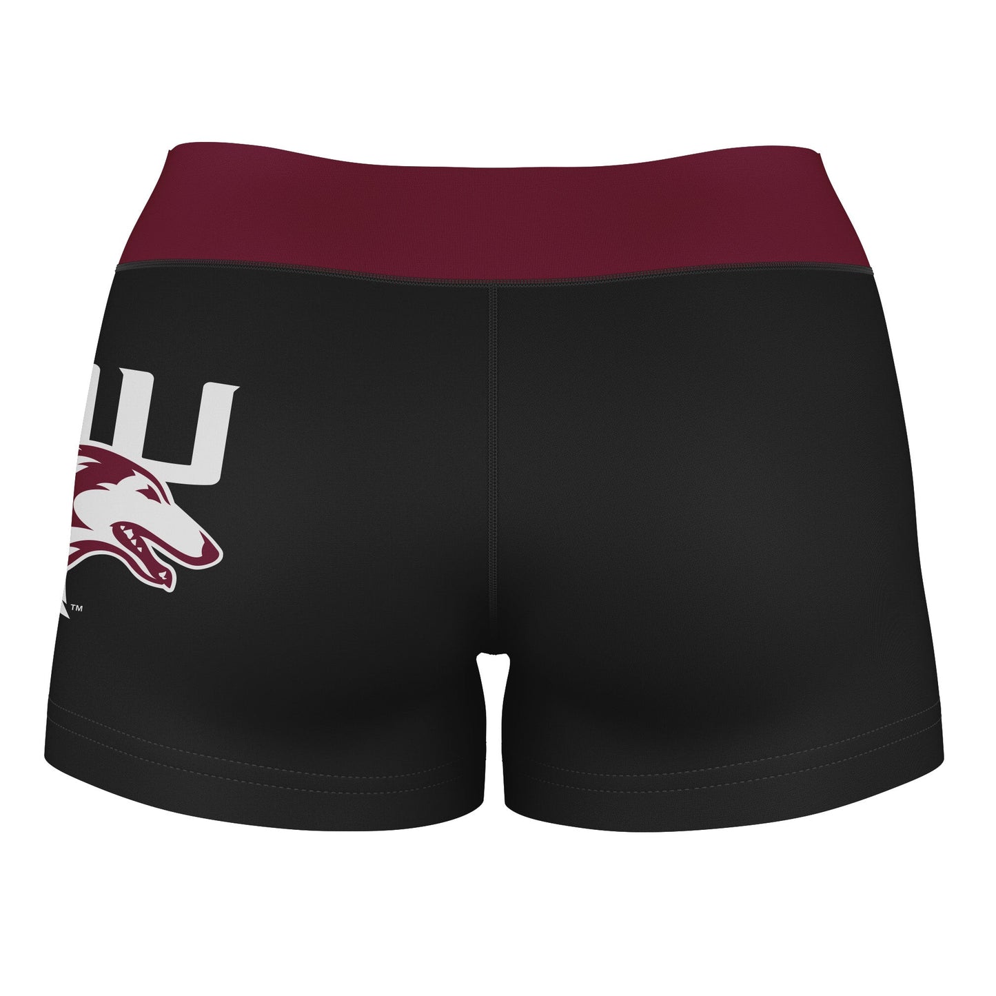SIU Salukis Vive La Fete Game Day Logo on Thigh & Waistband Black & Maroon Women Yoga Booty Workout Shorts 3.75 Inseam" - Vive La F̻te - Online Apparel Store