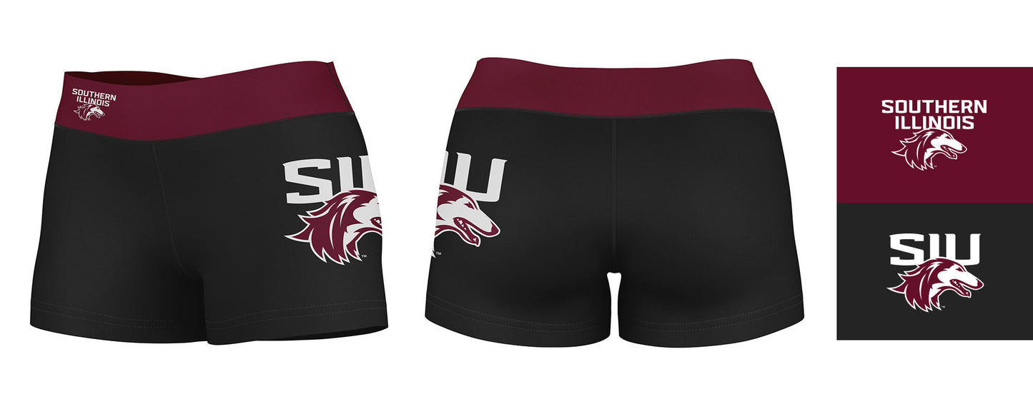 SIU Salukis Vive La Fete Game Day Logo on Thigh & Waistband Black & Maroon Women Yoga Booty Workout Shorts 3.75 Inseam" - Vive La F̻te - Online Apparel Store