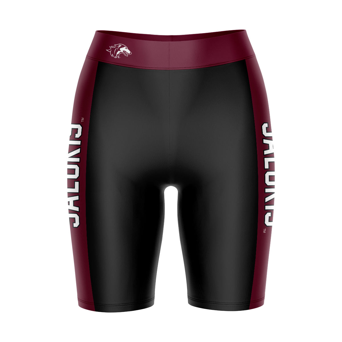 Southern Illinois Salukis SIU Vive La Fete Game Day Logo on Waistband and Maroon Stripes Black Women Bike Short 9 Inseam