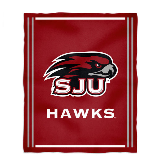 St Josephs Hawks Kids Game Day Red Plush Soft Minky Blanket 36 x 48 Mascot
