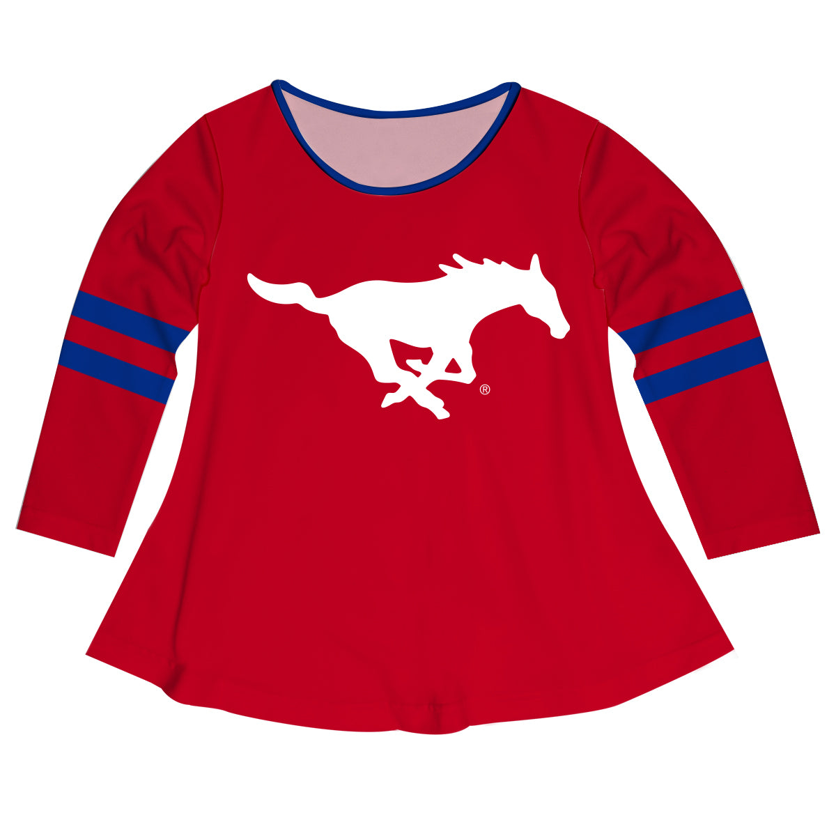 SMU Mustangs Big Logo Red Stripes Long Sleeve Girls Laurie Top by Vive La Fete