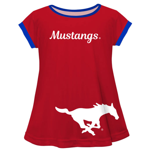 SMU Mustangs Big Logo Red Short Sleeve Girls Laurie Top by Vive La Fete