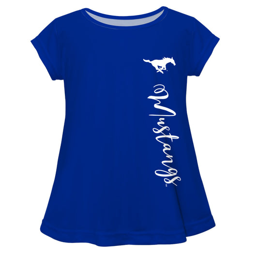 SMU Mustangs Blue Solid Short Sleeve Girls Laurie Top by Vive La Fete