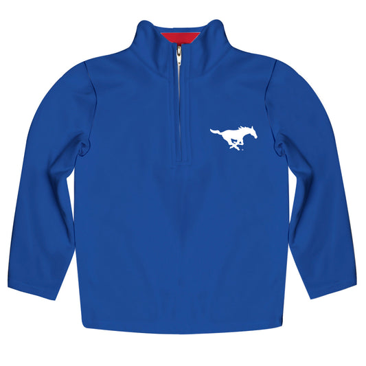 Southern Methodist Mustangs  Game Day Solid Blue Quarter Zip Pullover for Infants Toddlers by Vive La Fete
