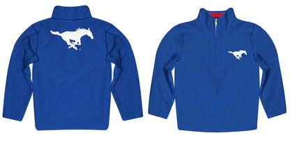 Southern Methodist Mustangs  Game Day Solid Blue Quarter Zip Pullover for Infants Toddlers by Vive La Fete