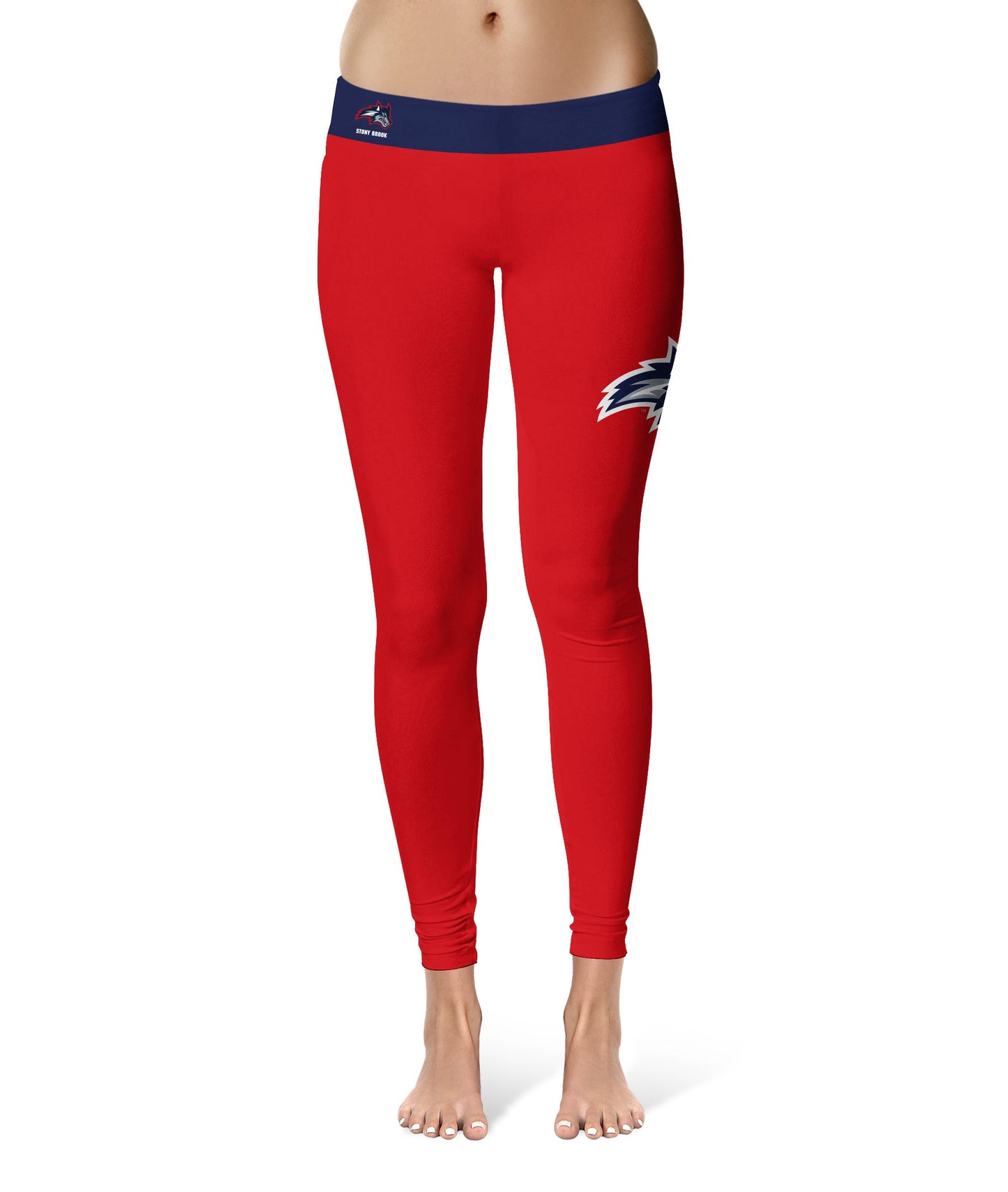 Stony Brooks Seawolves Vive La Fete Game Day Collegiate Logo on Thigh Red Women Yoga Leggings 2.5 Waist Tights